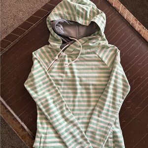 Striped Green and White Hoodie Size S